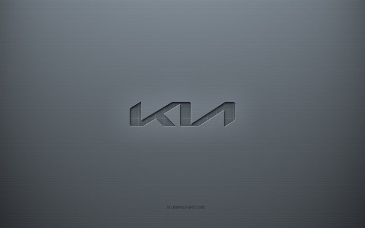 Logotipo Kia, plano de fundo cinza criativo, emblema Kia, textura de papel cinza, Kia, plano de fundo cinza, logotipo Kia 3D