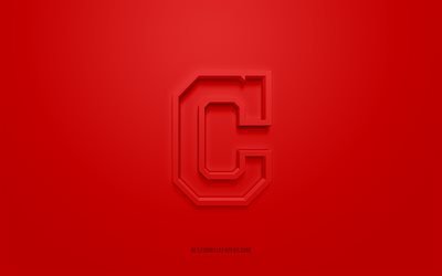 cleveland indians emblem, kreatives 3d-logo, roter hintergrund, american baseball club, mlb, cleveland, usa, cleveland indians, baseball, cleveland indians abzeichen