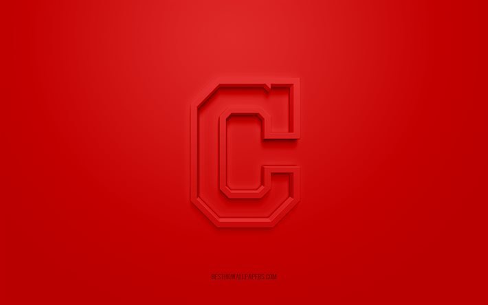 شعار كليفلاند الهنود, شعار 3D الإبداعية, خلفية حمراء, نادي البيسبول الأمريكي, دوري البيسبول الرئيسي, دوري محترفي البيسبول في الولايات المتحدة وكندا, كليفلاند، أوهايو, الولايات المتحدة الأمريكية, كليفلاند أنديانز, فريق بيسبول من كليفلاند (أوهايو), بيسبول, 