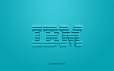 IBM 3d logosu, açık mavi arka plan, IBM amblemi, IBM açık mavi logosu, IBM, markalar, IBM logosu