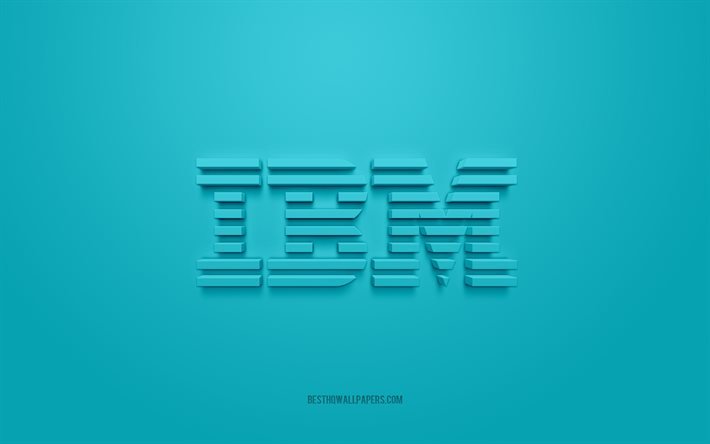 IBM logo 3d, fondo azul claro, emblema de IBM, logo azul claro de IBM, IBM, marcas, logo de IBM