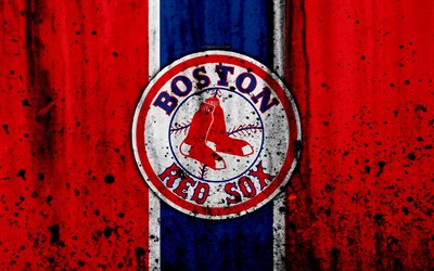 4k, Boston Red Sox, grunge, baseball club, MLB, America, USA, Major League Baseball, stone texture, baseball