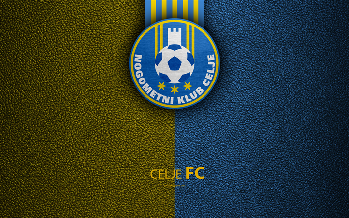 NK Celje, 4k, Slovenian football club, emblem, leather texture, PrvaLiga, Celje, Slovenia, Slovenian First Football League, football