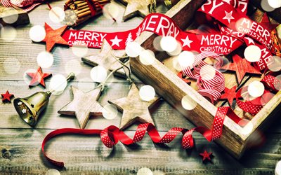 Navidad, rojo cintas de seda, A&#241;o Nuevo, juguetes de madera, campanas, navidad