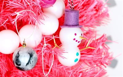 snowman, christmas decorations, balls, Happy New Year, Merry Christmas, xmas, christmas, New Year
