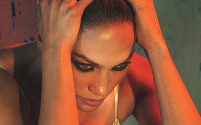 Jennifer Lopez, Amerikalı şarkıcı, 4k, makyaj, fotoğraf &#231;ekimi, portre, JLo, Versace