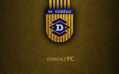 NK Domzale, FC, 4k, Esloveno futebol clube, emblema, textura de couro, PrvaLiga, Domžale, Eslov&#233;nia, Esloveno Primeira Liga De Futebol, futebol