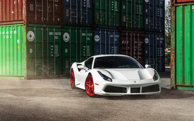 4k, Ferrari 488 GTB, port, 2017 autot, sportcars, valkoinen 488 GTB, italian autot, Ferrari