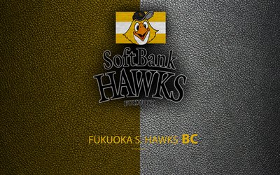 Fukuoka S Hawks, 4k, Japanese baseball club, logo, leather texture, Fukuoka, Japan, Nippon Professional Wash&#246;vall, baseball