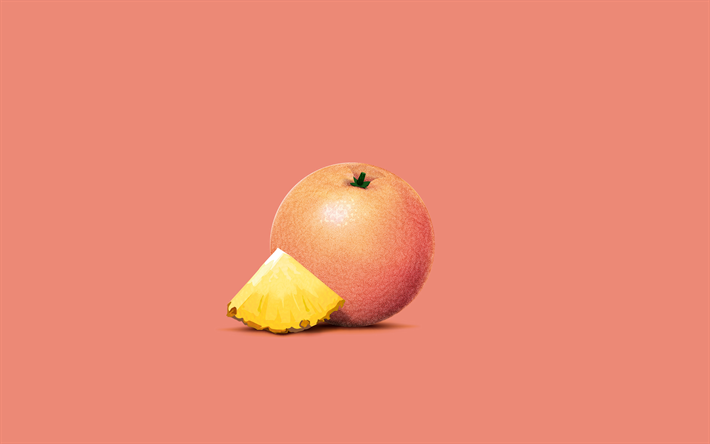 grapefrukt, 4k, frukt, minimal, kreativa