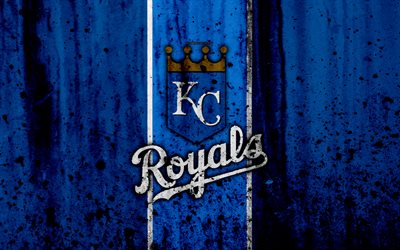 4k, Kansas City Royals, grunge, beyzbol kul&#252;b&#252;, HABERLER, Amerika, ABD, Major League Baseball, taş doku, beyzbol