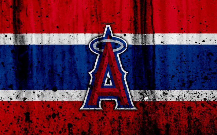 4k, Los Angeles Angels, grunge, del club di baseball, MLB, America, USA, Major League di Baseball, pietra, texture, baseball