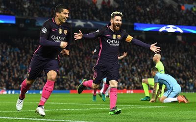 Lionel Messi, Luis Suarez, Barcelona FC, Spain, football, 4k, football modern stars