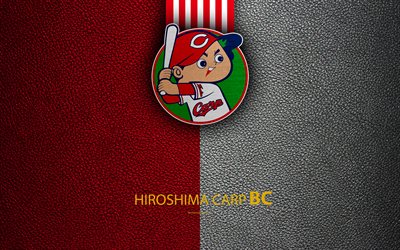 Hiroshima Toyo Carp, 4k, Japanese baseball club, logo, leather texture, Hiroshima, Japan, Nippon Professional Wash&#246;vall, baseball