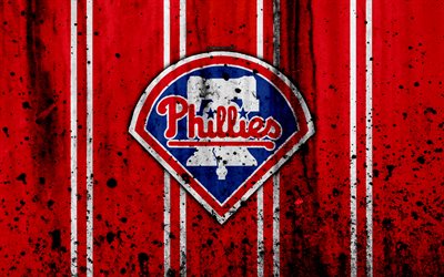 4k, Philadelphia Phillies, grunge, baseball club, MLB, America, USA, Major League Baseball, stone texture, baseball