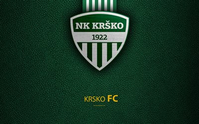 NK Krsko, 4k, Slovenian football club, emblem, leather texture, PrvaLiga, Krško, Slovenia, Slovenian First Football League, football