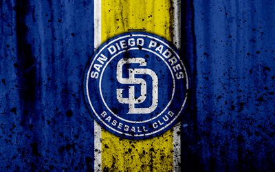 4k, San Diego Padres, grunge, baseball club, MLB, America, USA, Major League Baseball, stone texture, baseball