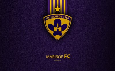 NK Maribor, 4k, Slovenian football club, Maribor FC emblem, leather texture, PrvaLiga, Maribor, Slovenia, Slovenian First Football League, football