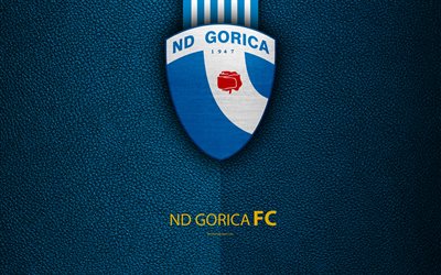 ND Gorica, 4k, Slovenian football club, emblem, leather texture, PrvaLiga, Nova Gorica, Slovenia, Slovenian First Football League, football
