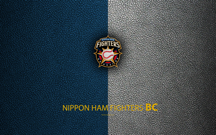 Nippon Ham Fighters, 4k, Japanese baseball club, logo, leather texture, Sapporo, Hokkaido, Japan, Nippon Professional Washoowall, baseball