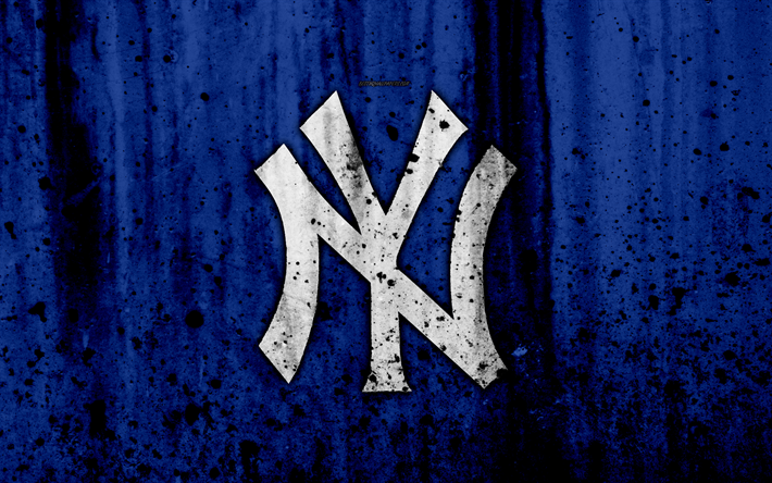 4k, New York Yankees, grunge, beyzbol kul&#252;b&#252;, HABERLER, Amerika, ABD, Major League Baseball, taş doku, beyzbol