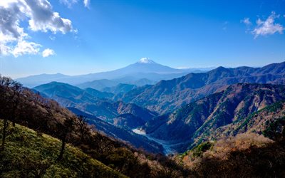 4k, Japan, Mount Tanzawa, Mount Fuji, japanese landmarks, Asia, Fujiyama