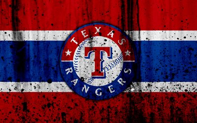 4k, Texas Rangers, grunge, baseball club, MLB, America, USA, Major League Baseball, stone texture, baseball