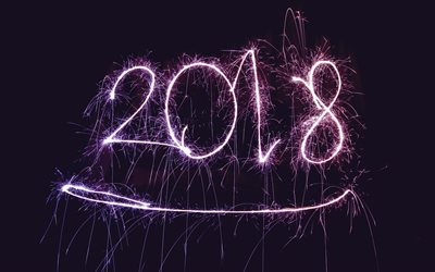 Happy New Year 2018, 4k, fireworks, Christmas 2018, creative, New Year 2018, xmas, Christmas
