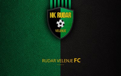 NK Rudar Velenje, 4k, Slovenian football club, emblem, leather texture, PrvaLiga, Velenje, Slovenia, Slovenian First Football League, football