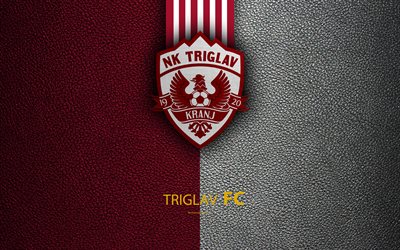 Triglav FC, 4k, Slovenian football club, emblem, leather texture, PrvaLiga, Kranj, Slovenia, Slovenian First Football League, football