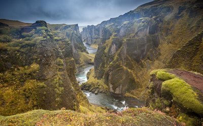rocks, canyon, mountain river, gorge, Iceland, Vestur-Skaftafellssysla