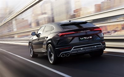 Lamborghini Urus, 2019, arka g&#246;r&#252;n&#252;m, spor SUV, siyah Urus, İtalyan arabaları, Lamborghini