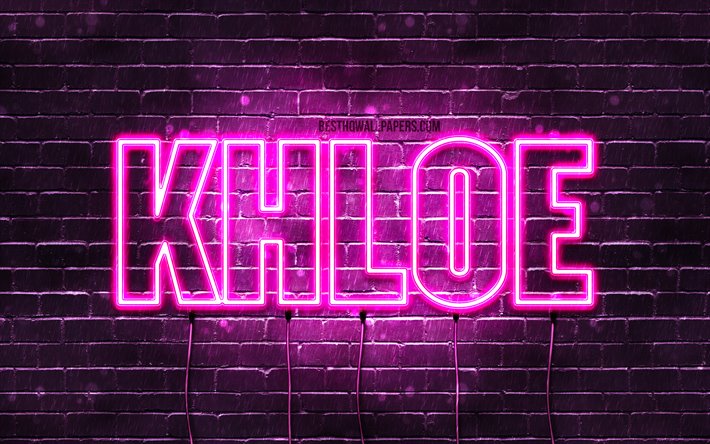 Khloe, 4k, خلفيات أسماء, أسماء الإناث, Khloe اسم, الأرجواني أضواء النيون, نص أفقي, صورة مع Khloe اسم
