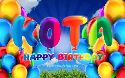 Kota Happy Birthday, 4k, cloudy sky background, Birthday Party, colorful ballons, Kota name, Happy Birthday Kota, Birthday concept, Kota Birthday, Kota