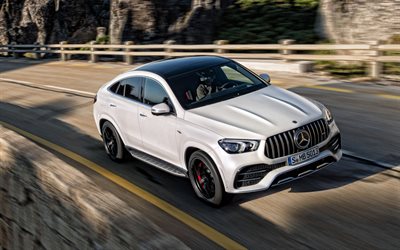 Mercedes-AMG GLE 53 Coupe, 2021, 4K, front view, exterior, white SUV, new white GLE 53 Coupe, German cars, Mercedes
