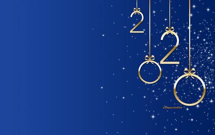 Azul 2020 plano de fundo, Feliz Ano Novo 2020, letras de ouro, ouro arcos, 2020 conceitos, 2020 Ano Novo