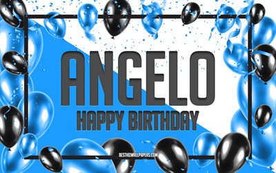 Happy Birthday Angelo, Birthday Balloons Background, Angelo, wallpapers with names, Angelo Happy Birthday, Blue Balloons Birthday Background, greeting card, Angelo Birthday