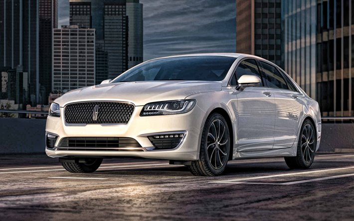 Lincoln MKZ, 2019, exterior, front view, new white MKZ, american cars, Lincoln