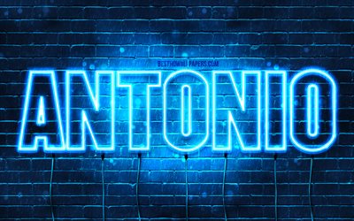 Antonio, 4k, wallpapers with names, horizontal text, Antonio name, blue neon lights, picture with Antonio name
