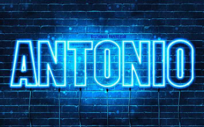 Antonio, 4k, taustakuvia nimet, vaakasuuntainen teksti, Antonio nimi, blue neon valot, kuva Antonio nimi