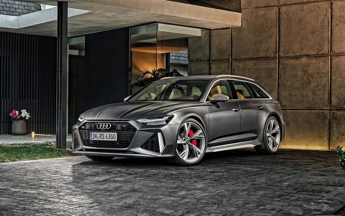 2020, el Audi RS6 Avant, vista de frente, exterior, station wagon, nuevo gris RS6 Avant, los coches alemanes, el Audi