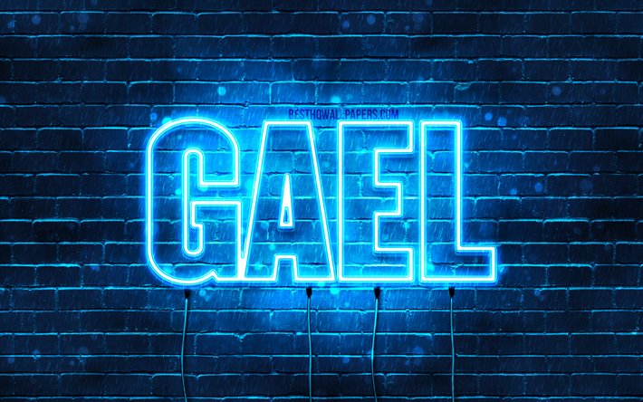 Gael, 4k, fondos de pantalla con los nombres, el texto horizontal, Gael nombre, luces azules de ne&#243;n, de la imagen con el nombre de Gael