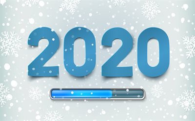 2020 winter background, snowflakes, Happy New Year 2020, blue paper letters, 2020 concepts, winter concepts, White 2020 background, 2020 greeting card