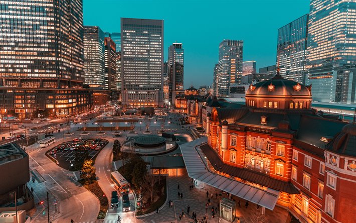Tokio, illalla, pilvenpiirt&#228;ji&#228;, moderneja rakennuksia, metropoli, Tokion kaupunkikuva, Japani
