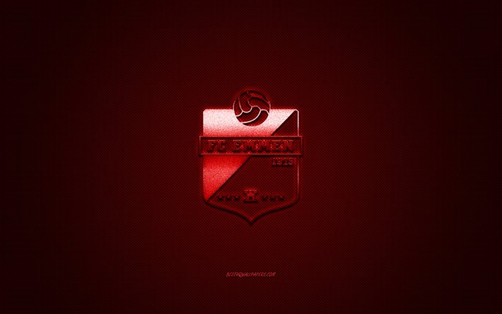 FC Emmen, Holl&#228;ndsk fotboll club, Eredivisie, r&#246;d logo, red kolfiber bakgrund, fotboll, Emmen, Nederl&#228;nderna, FC Emmen logotyp