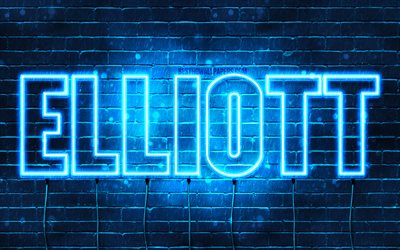 Elliott, 4k, pap&#233;is de parede com os nomes de, texto horizontal, Elliott nome, luzes de neon azuis, imagem com Elliott nome