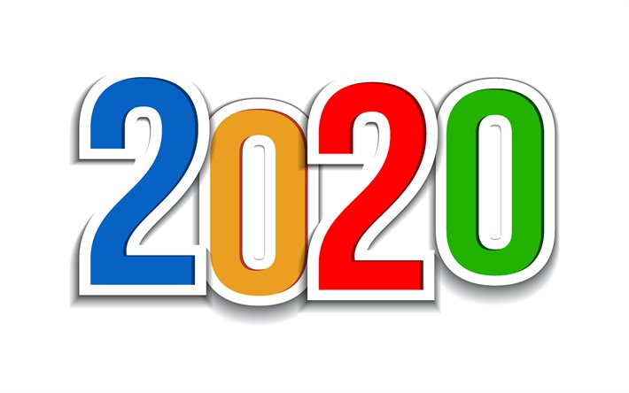 2020 papier-hintergrund, gl&#252;ckliches neues jahr 2020, 2020, konzepte, wei&#223;er hintergrund, 2020 abstraktion, hintergrund