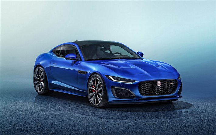 2021, Jaguar F-Type Coupe, 4K, n&#228;kym&#228; edest&#228;, ulkoa, uusi sininen F-Type Coupe, blue urheilu coupe, Brittil&#228;inen urheiluautoja, Jaguar