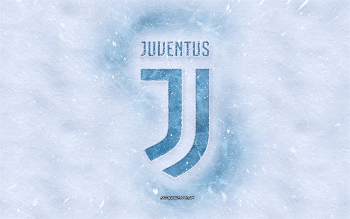 Juventus FC logotyp, vintern begrepp, sn&#246; konsistens, Italiensk fotboll club, Serie A, fotboll, Juventus logotyp i sn&#246;n, sn&#246; bakgrund, Juventus FC emblem, vintern konst, Juventus FC