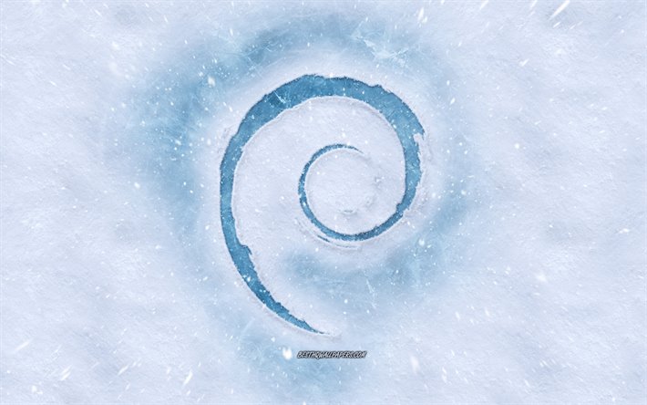 Logo de Debian, en invierno, los conceptos, la textura de la nieve, la nieve de fondo, Debian emblema, el invierno de arte, Debian, Linux
